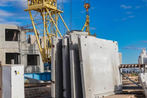 Obrero trabajando con madera en una construcción industrializada